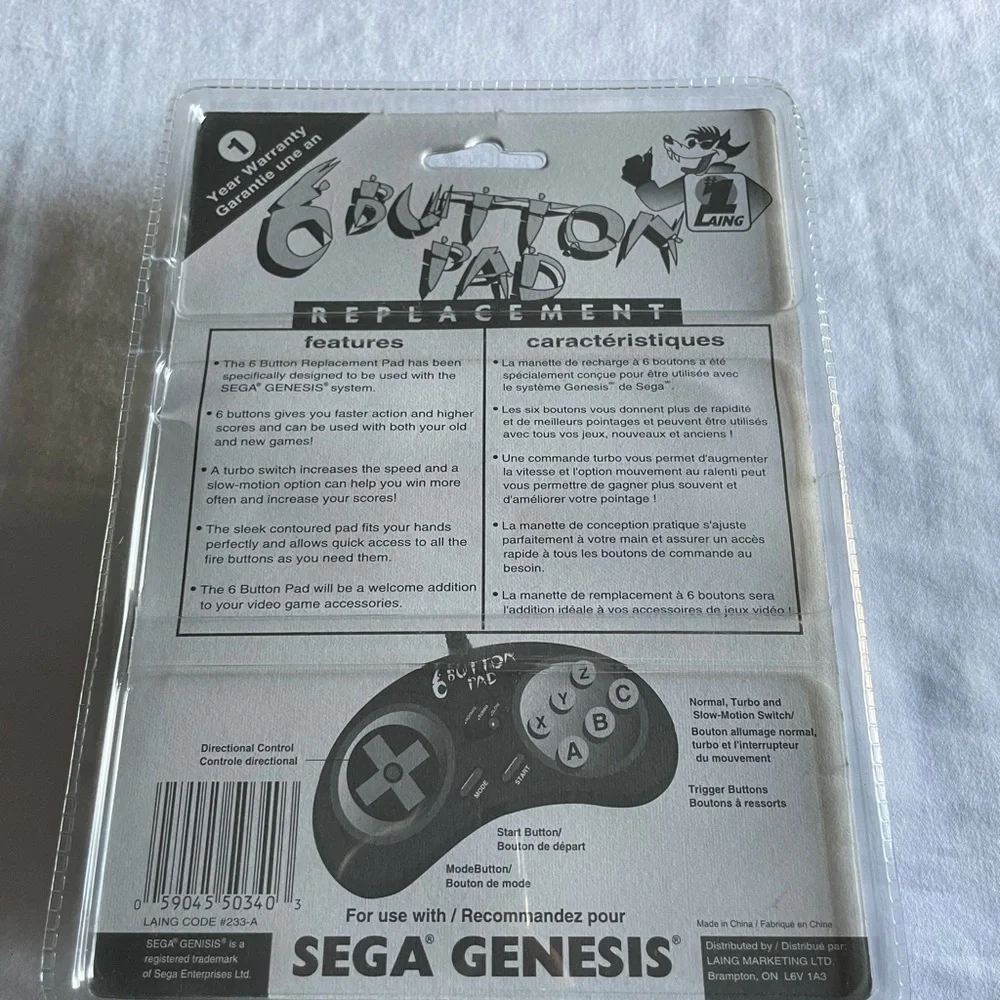 Genesis 6-Button Controller - Classic Black Gaming Pad Sealed Vintage